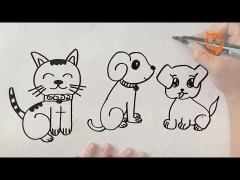 როგორ დავხატოთ ფისო და ლეკვი მარტივად/ვისწავლოთ ხატვა/cat and dog easy drawing
